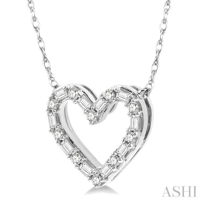 1/4 Ctw Heart Charm Baguette and Round Cut Diamond Pendant With Chain in 14K White Gold