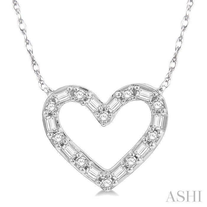1/4 Ctw Heart Charm Baguette and Round Cut Diamond Pendant With Chain in 14K White Gold