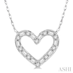 1/4 Ctw Heart Charm Baguette and Round Cut Diamond Pendant With Chain in 14K White Gold