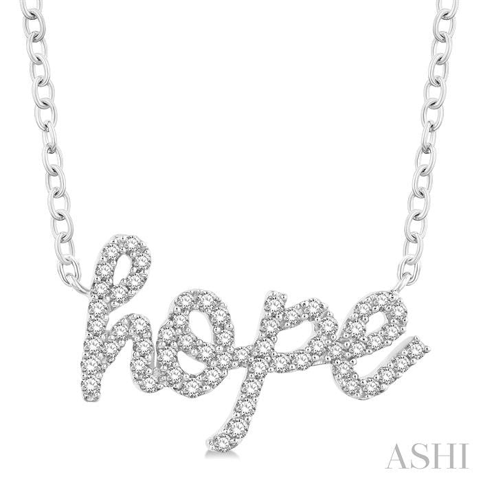 1/5 Ctw 'hope' Script Round Cut Diamond Necklace in 10K White Gold