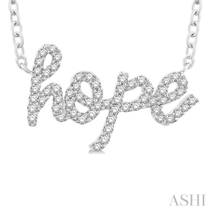 1/5 Ctw 'hope' Script Round Cut Diamond Necklace in 10K White Gold