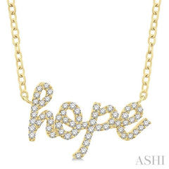 1/5 Ctw 'hope' Script Round Cut Diamond Necklace in 10K Yellow Gold