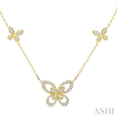 1/3 Ctw Butterfly Motif Round Cut Diamond Fashion Station Necklace in 10K Yellow Gold