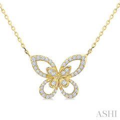 1/3 Ctw Butterfly Motif Round Cut Diamond Fashion Station Necklace in 10K Yellow Gold