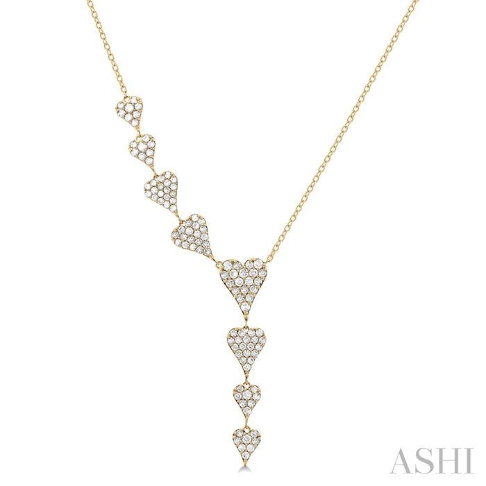 3/4 Ctw Heart Dangler Round Cut Diamond Fashion Necklace in 14K Yellow Gold