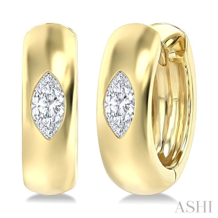 1/4 Ctw Bezel Set Marquise Cut Diamond Fashion Huggie Earrings in 14K Yellow Gold