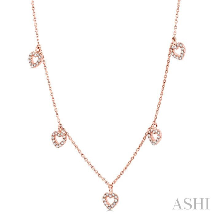 1/5 Ctw Hearts Round Cut Diamond Station Necklace in 14K Rose Gold