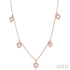 1/5 Ctw Hearts Round Cut Diamond Station Necklace in 14K Rose Gold