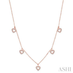 1/5 Ctw Hearts Round Cut Diamond Station Necklace in 14K Rose Gold