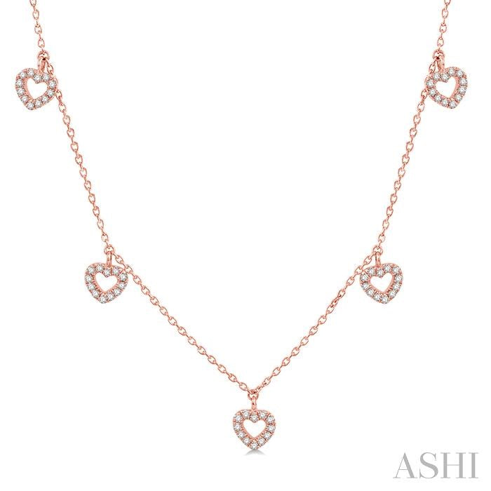 1/5 Ctw Hearts Round Cut Diamond Station Necklace in 14K Rose Gold