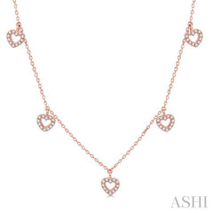 1/5 Ctw Hearts Round Cut Diamond Station Necklace in 14K Rose Gold