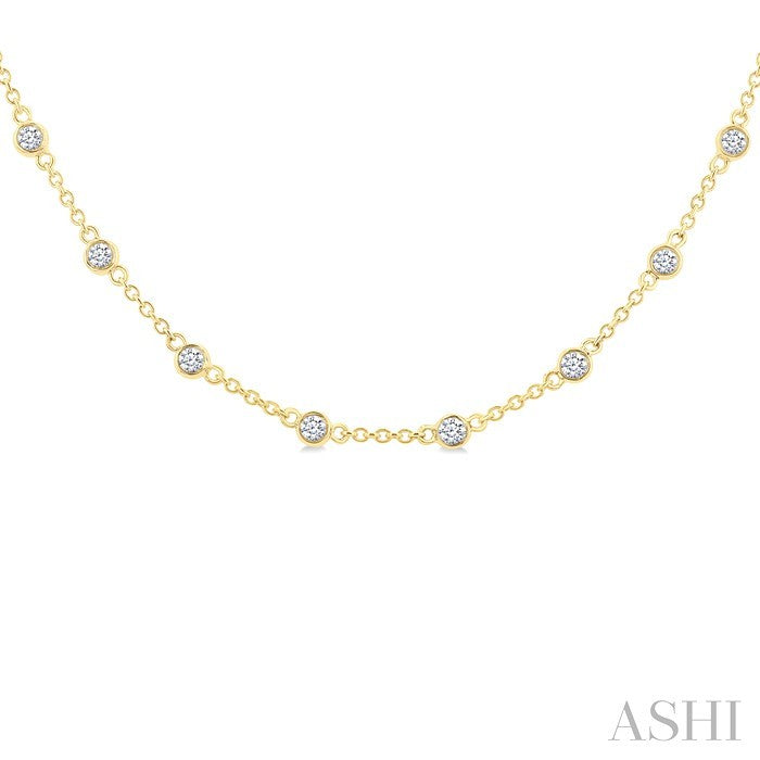 1 Ctw Bezel Set Round Cut Diamond Station Necklace in 14K Yellow Gold