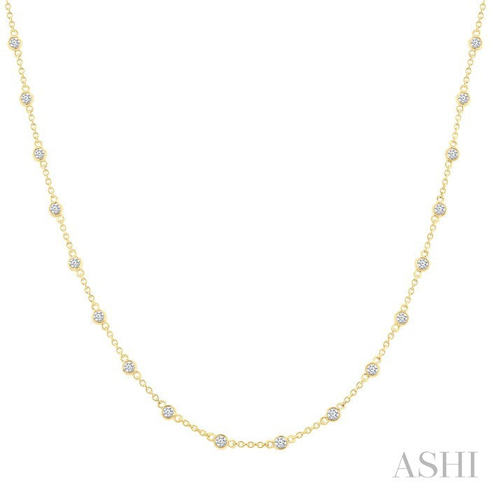 1 Ctw Bezel Set Round Cut Diamond Station Necklace in 14K Yellow Gold