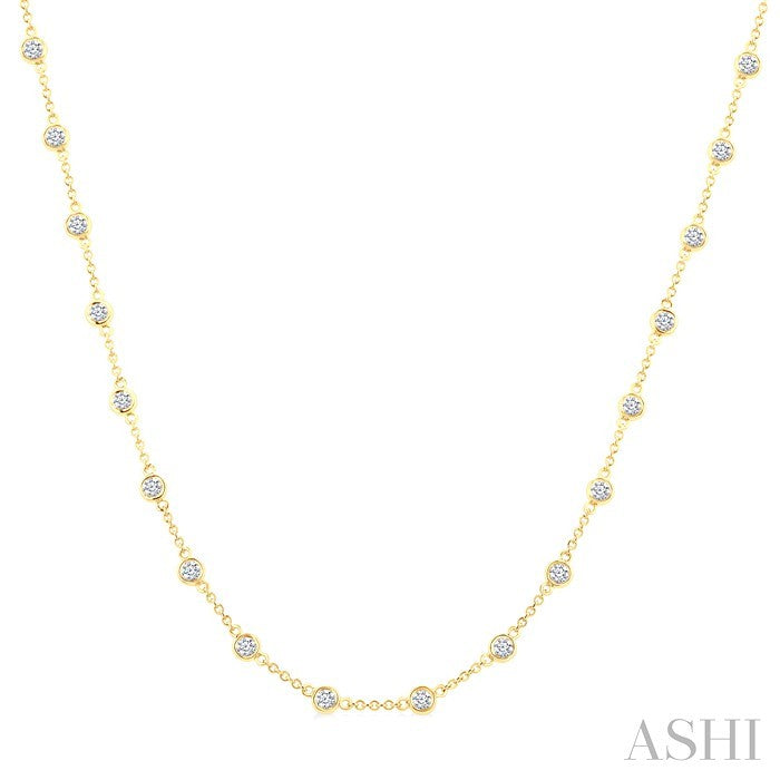 2 Ctw Bezel Set Round Cut Diamond Station Necklace in 14K Yellow Gold