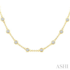 2 Ctw Bezel Set Round Cut Diamond Station Necklace in 14K Yellow Gold