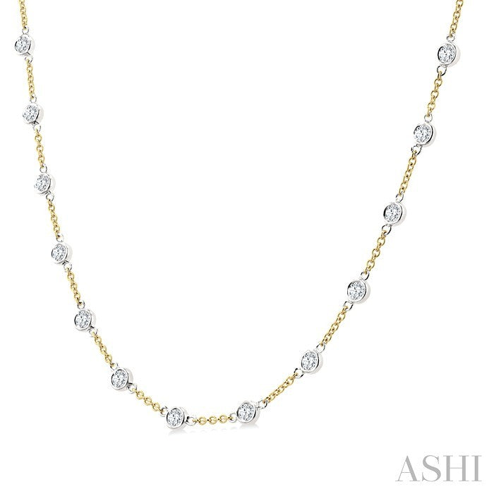2 Ctw Bezel Set Round Cut Diamond Station Necklace in 14K Yellow and White Gold