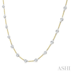 2 Ctw Bezel Set Round Cut Diamond Station Necklace in 14K Yellow and White Gold