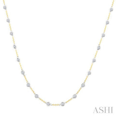 2 Ctw Bezel Set Round Cut Diamond Station Necklace in 14K Yellow and White Gold