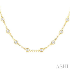 2 Ctw Bezel Set Round Cut Diamond Station Necklace in 14K Yellow Gold
