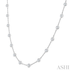 3 Ctw Bezel Set Round Cut Diamond Station Necklace in 14K White Gold
