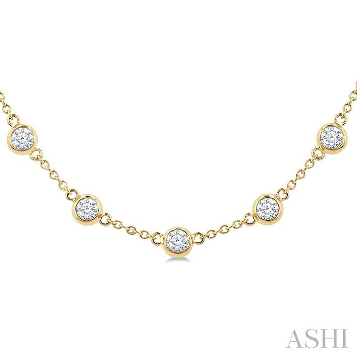 3 Ctw Bezel Set Round Cut Diamond Station Necklace in 14K Yellow Gold