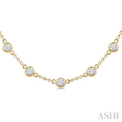 3 Ctw Bezel Set Round Cut Diamond Station Necklace in 14K Yellow Gold