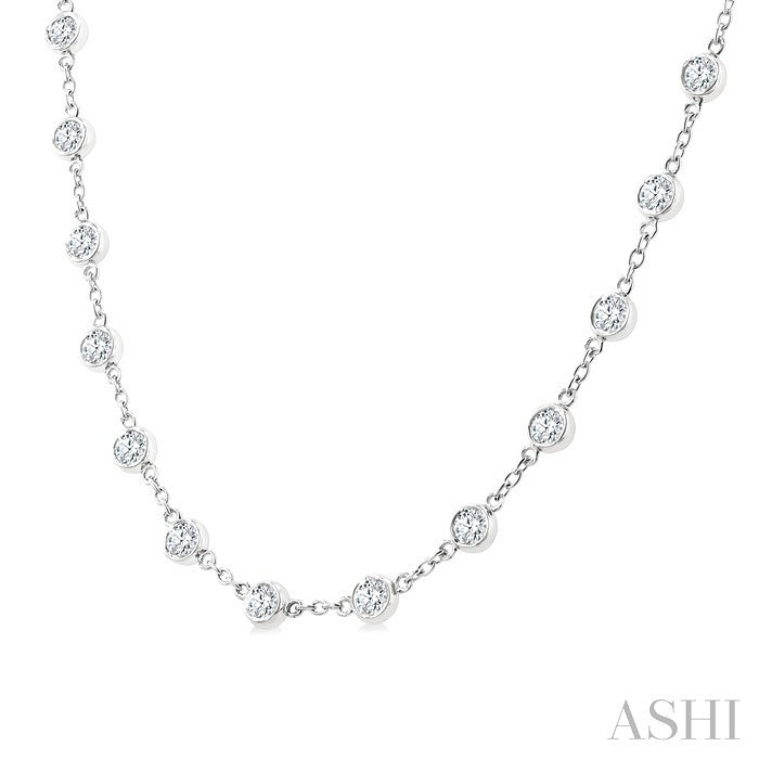 4 Ctw Bezel Set Round Cut Diamond Station Necklace in 14K White Gold