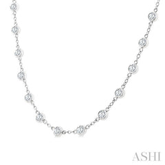 4 Ctw Bezel Set Round Cut Diamond Station Necklace in 14K White Gold