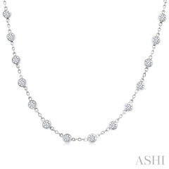 4 Ctw Bezel Set Round Cut Diamond Station Necklace in 14K White Gold