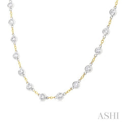 4 Ctw Bezel Set Round Cut Diamond Station Necklace in 14K Yellow and White Gold