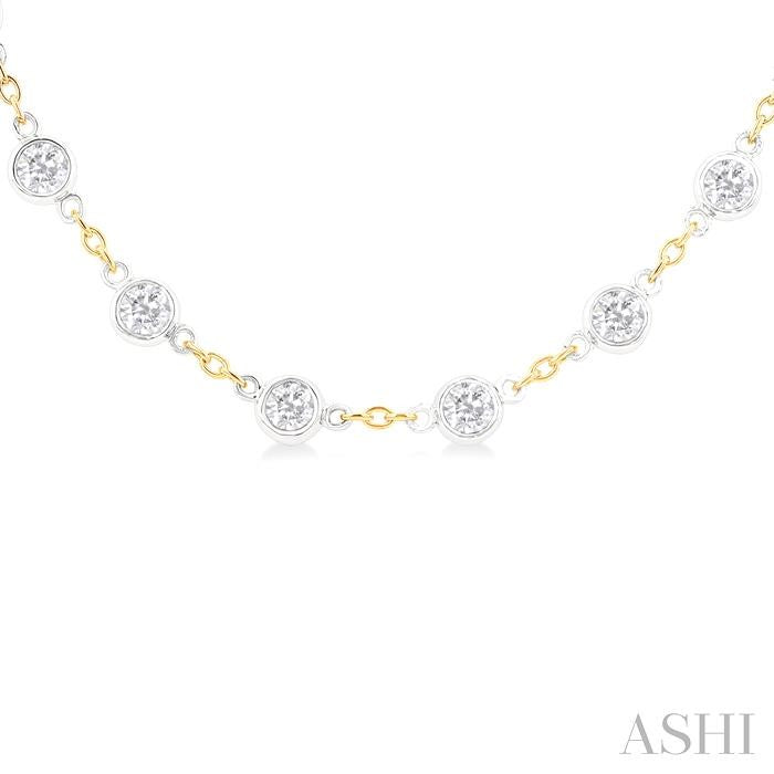 4 Ctw Bezel Set Round Cut Diamond Station Necklace in 14K Yellow and White Gold