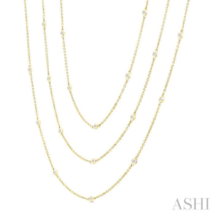 1 Ctw Bezel Set Round Cut Diamond 60-Inch Long Station Necklace in 14K Yellow Gold
