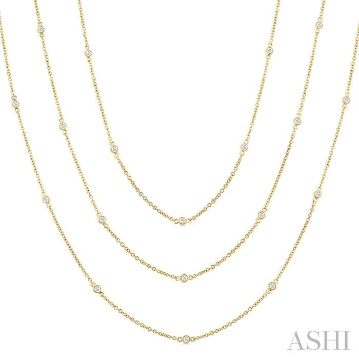 1 Ctw Bezel Set Round Cut Diamond 60-Inch Long Station Necklace in 14K Yellow Gold