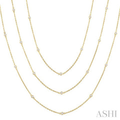 1 Ctw Bezel Set Round Cut Diamond 60-Inch Long Station Necklace in 14K Yellow Gold