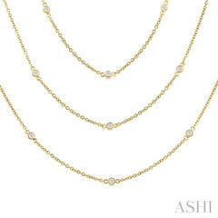 1 Ctw Bezel Set Round Cut Diamond 60-Inch Long Station Necklace in 14K Yellow Gold