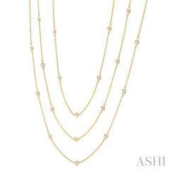 2 Ctw Bezel Set Round Cut Diamond 60-Inch Long Station Necklace in 14K Yellow Gold