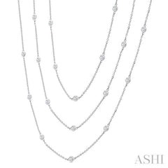 3 Ctw Bezel Set Round Cut Diamond 60-Inch Long Station Necklace in 14K White Gold