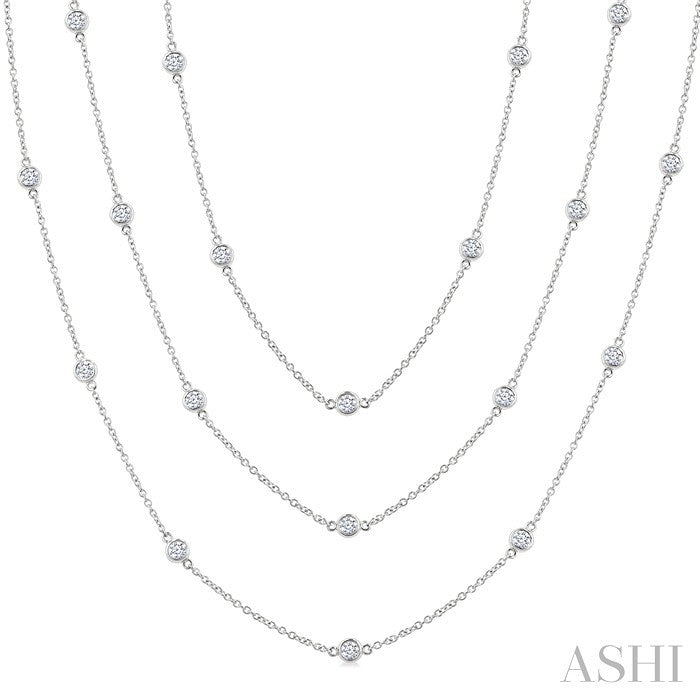 3 Ctw Bezel Set Round Cut Diamond 60-Inch Long Station Necklace in 14K White Gold