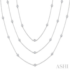 3 Ctw Bezel Set Round Cut Diamond 60-Inch Long Station Necklace in 14K White Gold