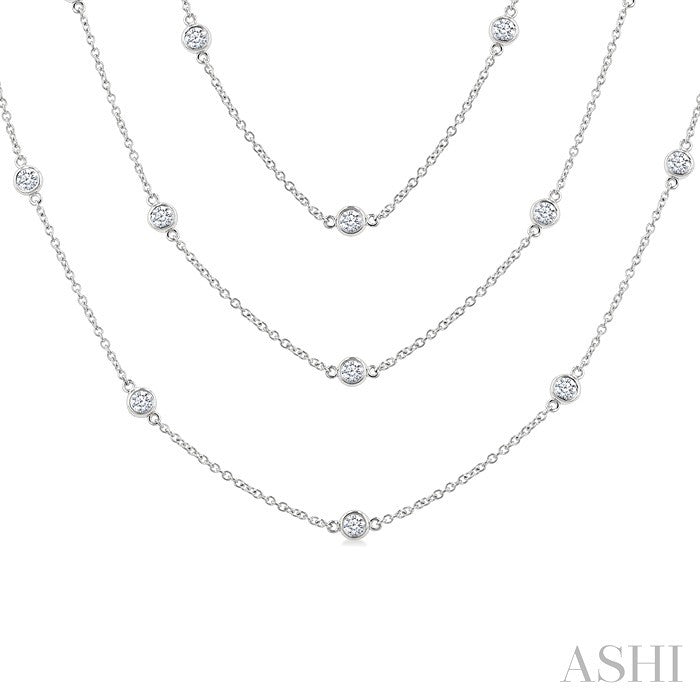 3 Ctw Bezel Set Round Cut Diamond 60-Inch Long Station Necklace in 14K White Gold