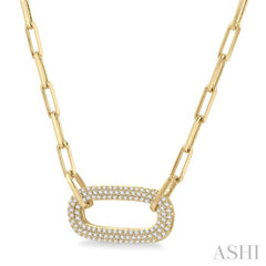 1/2 Ctw Paperclip Round Cut Diamond Pendant With Chain in 14K Yellow Gold