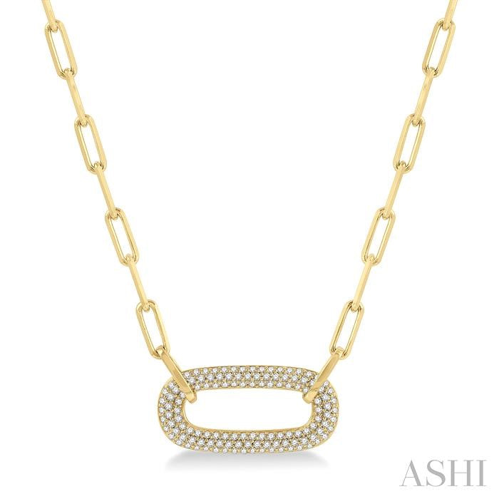 1/2 Ctw Paperclip Round Cut Diamond Pendant With Chain in 14K Yellow Gold