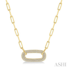 1/2 Ctw Paperclip Round Cut Diamond Pendant With Chain in 14K Yellow Gold