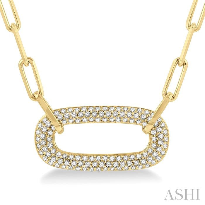 1/2 Ctw Paperclip Round Cut Diamond Pendant With Chain in 14K Yellow Gold