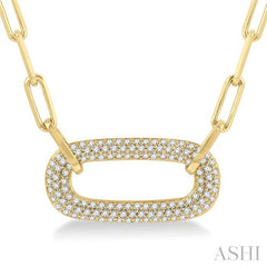 1/2 Ctw Paperclip Round Cut Diamond Pendant With Chain in 14K Yellow Gold