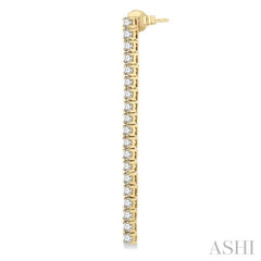 2 Ctw Single Line Drop Round Cut Diamond Tennis Earring in 14K Yellow Gold