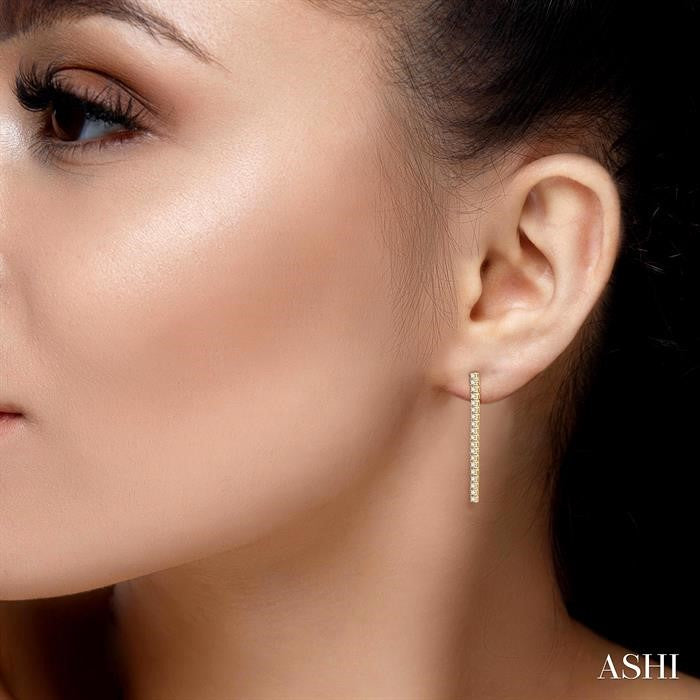 3 Ctw Single Line Drop Round Cut Diamond Tennis Earring in 14K Yellow Gold
