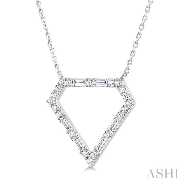 1/3 Ctw Geometric Fusion Baguette and Round Cut Diamond Fashion Pendant With Chain in 10K White Gold
