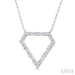 1/3 Ctw Geometric Fusion Baguette and Round Cut Diamond Fashion Pendant With Chain in 10K White Gold