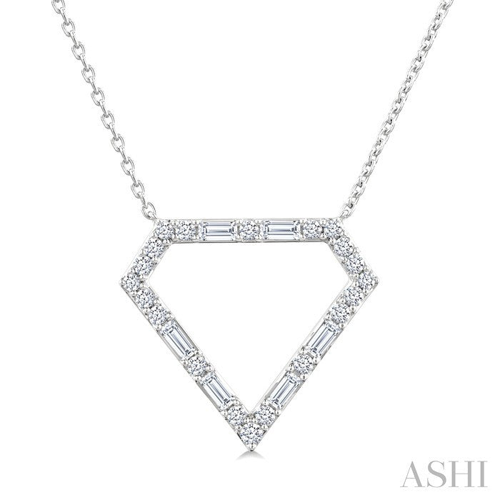 1/3 Ctw Geometric Fusion Baguette and Round Cut Diamond Fashion Pendant With Chain in 10K White Gold